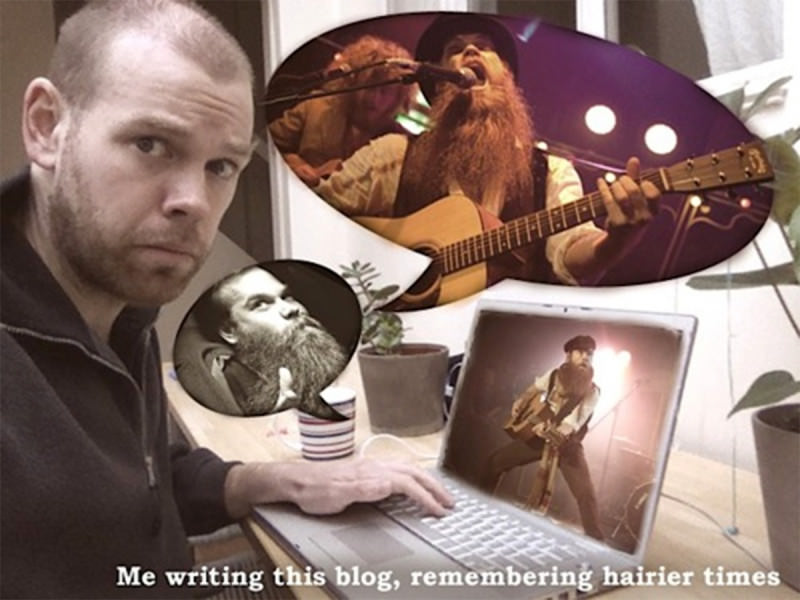 Louis Barabbas writing his blog and remembering hairier times