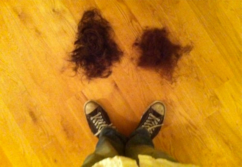 Beard clippings on the floor