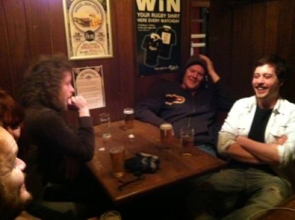 The band at a bar in Bruges