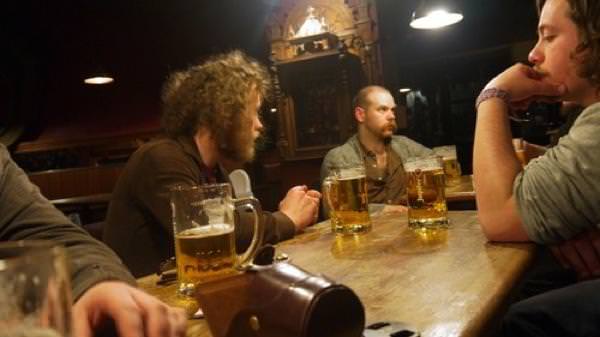 The band at a bar in Bruges