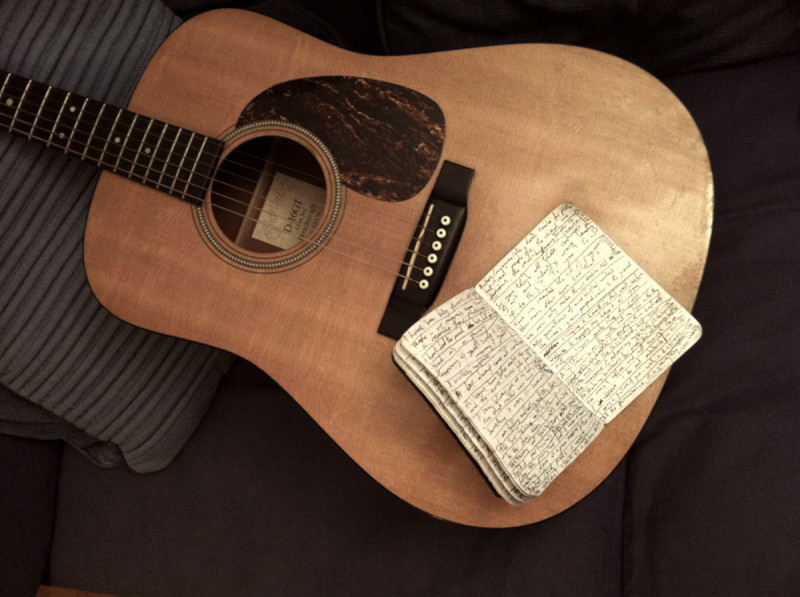 Songwriting notes on a guitar